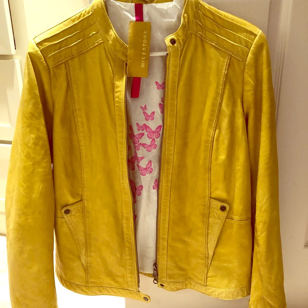 Milestone lamb skin leather jacket, vintage yellow